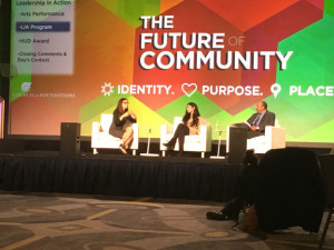 From left to right: Maria Teresa Kumar, Shiza Shahid and Robert Ross (President and CEO, The California Endowment) at the Council on Foundations 2016 Annual Conference.